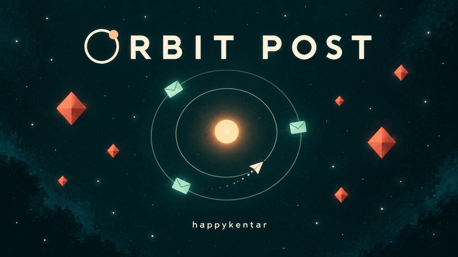 ORBIT POST: ยานส่งจดหมายโคจรรอบดวงดาว พร้อมจดหมายสีเขียวและสิ่งกีดขวางสีส้มอมชมพู