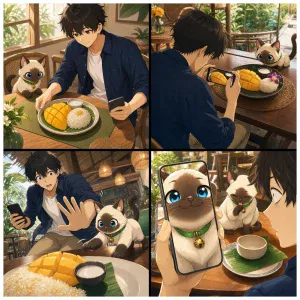 การ์ตูนสี่ช่อง Kentar ถ่ายรูปข้าวเหนียวมะม่วง ก่อนปลาไข่แอบกินจนหมดและโพสท่าถ่ายรูปแทนจานอาหาร